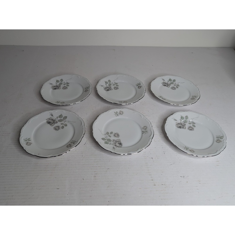 6 Vtg Mitterteich Bread Butter Salad Plates Mystic Rose 6 1/2" Bavaria Germany
